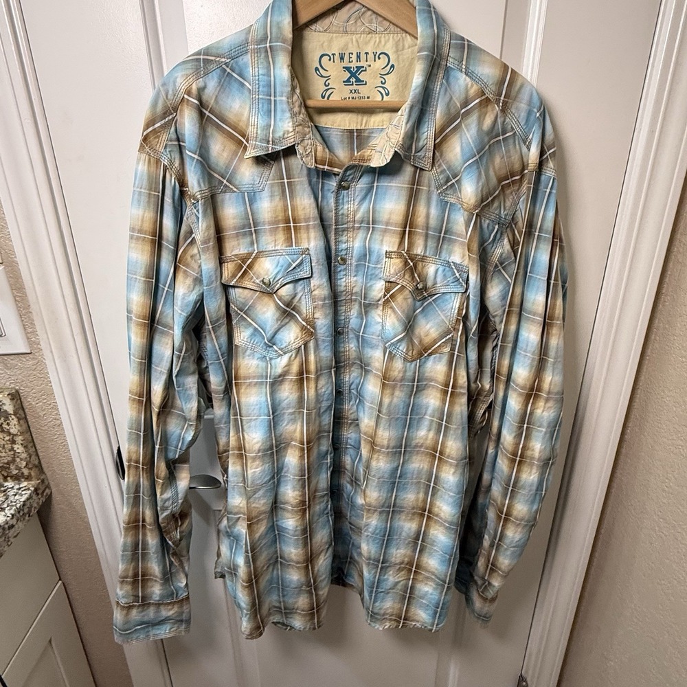 Twenty X Wrangler Pearl Snap Button Long Sleeve Plaid Shirt 2XL Cowboy Western